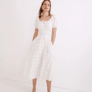 NWT Madewell Sophia Smocked Midi Dress | Size S | White Cotton